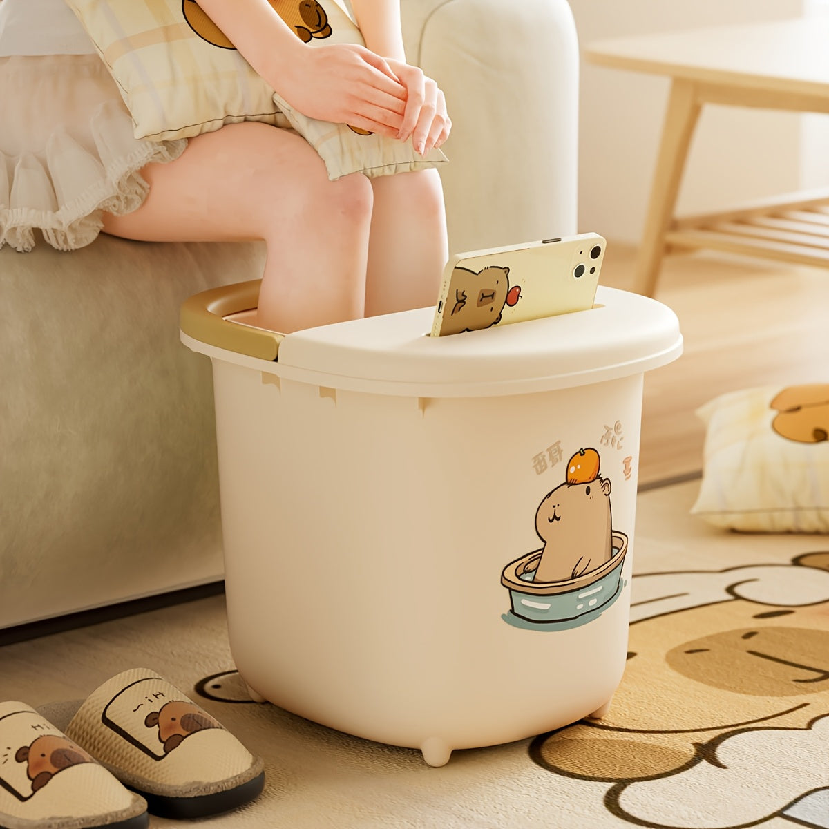 1 pieza, baño de pies con diseño de ardilla, sin olor, color amarillo de leche, funcionamiento manual, no requiere batería, adecuado para autocaravanas y accesorios, combinación perfecta con duchas de autocaravanas, artefactos para ver dramas