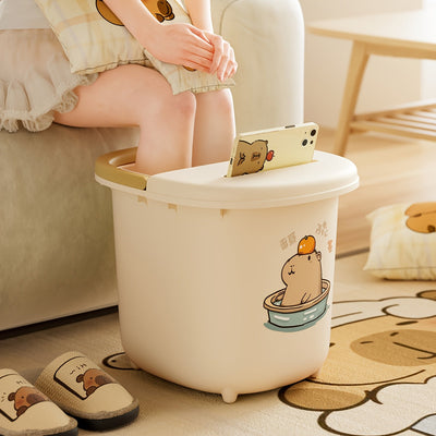 1 pieza, baño de pies con diseño de ardilla, sin olor, color amarillo de leche, funcionamiento manual, no requiere batería, adecuado para autocaravanas y accesorios, combinación perfecta con duchas de autocaravanas, artefactos para ver dramas