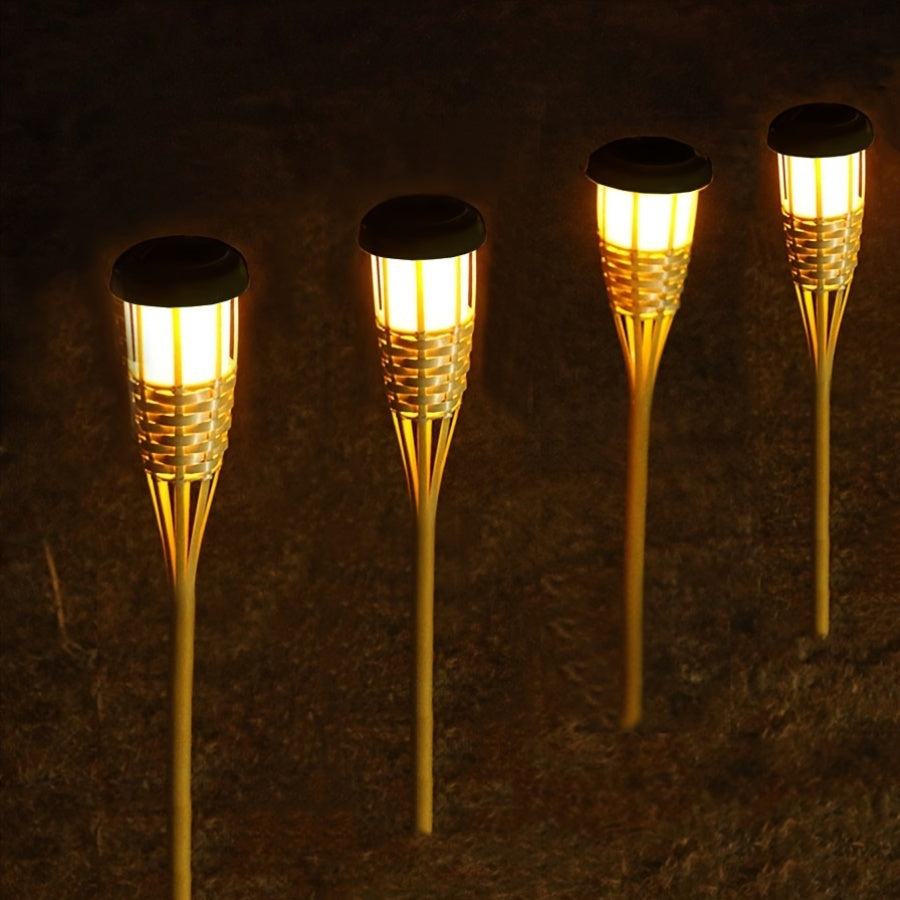 1pc Lámpara Solar de Estilo Bambú con Efecto de Llama Cálida, Encendido/Apagado Automático, Luz Duradera para Jardín Exterior, Decoración de Patio y Caminos, Diseño Imitación de Llama, Luces Solares para Exteriores