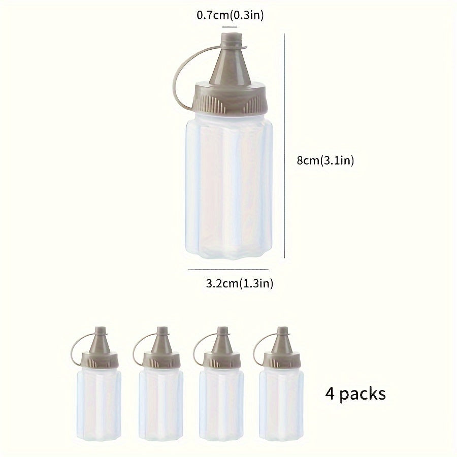 Juego de 4 Botellas Mini para Condimentos con Tapas - Tarros de Especias Portátiles para Cocina, Camping, Picnics, Escuela y Oficina - Plástico Libre de PVC, Forma Ovalada, Almacenamiento de Condimentos