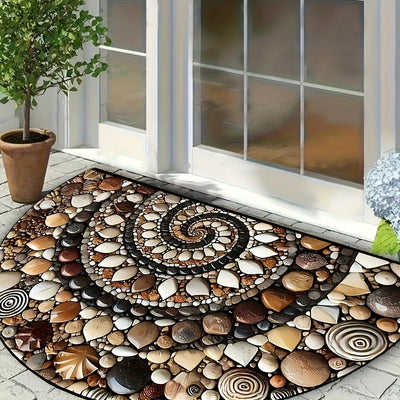 Tapete de bienvenida plano 2D con diseño de guijarros coloridos y flores, antideslizante, fácil de limpiar, semicircular, para uso en interiores y exteriores, ideal para entrada, cocina, baño, patio o balcón, diseño plano 2D