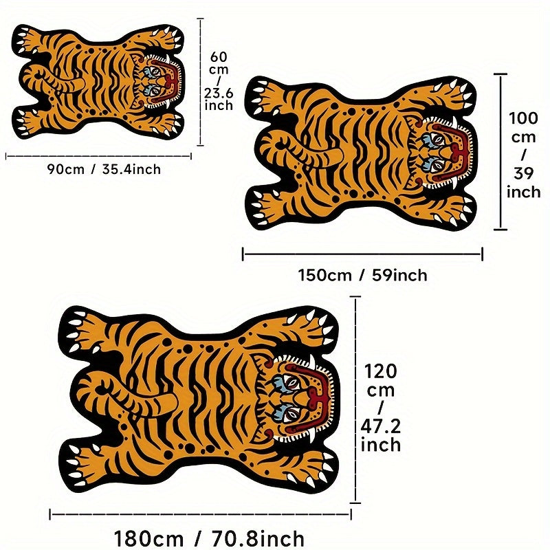 1 pieza de alfombrilla de área de tigre vibrante - Alfombrilla antideslizante y antideslizante con diseño de dibujos animados juguetón, 23,62 x 35,43 pulgadas, poliéster, ideal para dormitorio, sala de estar y decoración de entrada, decoración de dormito