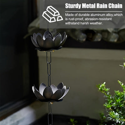1pc Cadena de Lluvia en Forma de Loto - Desagüe Exterior de Hierro Duradero con Diseño Floral Decorativo, Flujo Eficiente del Agua y Protector de Canalones Sin Salpicaduras para Decoración de Jardín