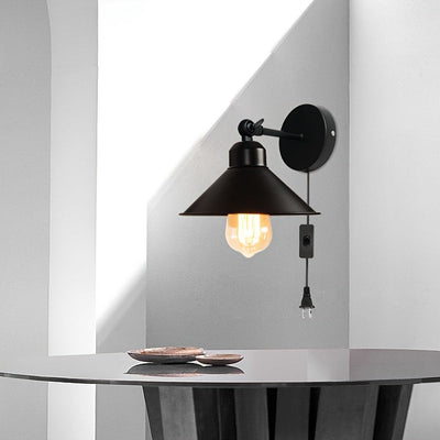 2 luces de pared ajustables de ángulo, estilo industrial tradicional, montaje semienterrado, alimentado por enchufe de EE. UU., base de bombilla E26, sombra de hierro, 110-240V, para sala de estar y dormitorio, bombilla no incluida.