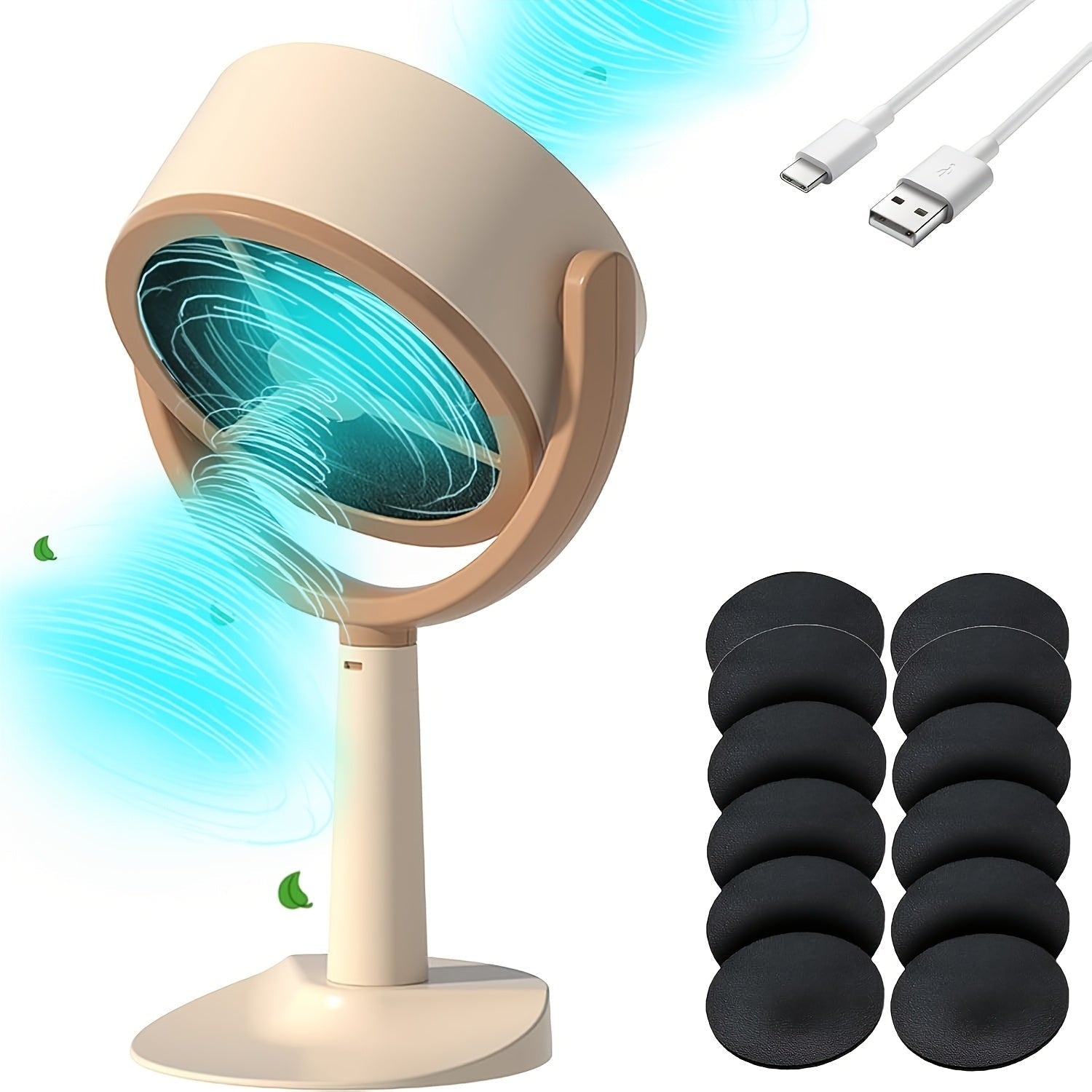 GVTCO Purificador de humo portátil con 12 piezas de filtro de carbón activado, ventilador de cocina de escritorio, ángulo ajustable de 125°, alimentación USB (requiere adaptador de 5V-2A), bajo ruido, ideal para uso en casa y cocina - Purificación de hum