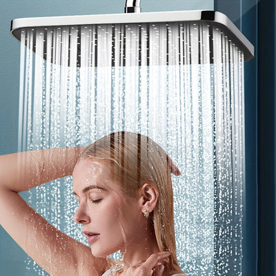 Ducha Cuadrada de Alta Presión Deluxe Rain, Acabado Elegante Plateado/Negro, Montaje en Pared Fácil para una Experiencia de Baño Premium, Decoración de Regalo para Navidad/Halloween