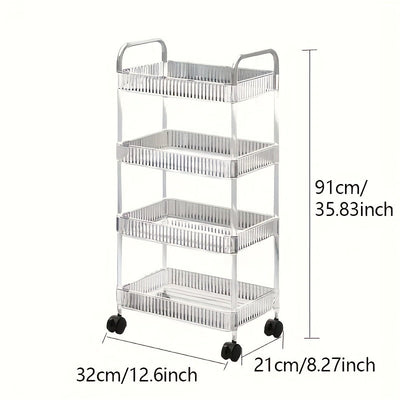 Carrito Organizador de Acrílico Rodante de 1 pieza con 2/3/4 Niveles para Baño y Sala de Estar - Almacenamiento Transparente, Marco Duradero de Acrílico/Metal, Diseño Elegante y Versátil para Cosméticos, Artículos de Tocador, Decoración del Hogar | Marco