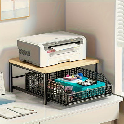 1 estante de microondas para cocina con cajón - Estructura sólida de madera y metal, organizador de encimera que ahorra espacio para utensilios, platos y tazas - No requiere electricidad, diseño elegante, construcción duradera, perfecto para la organizac