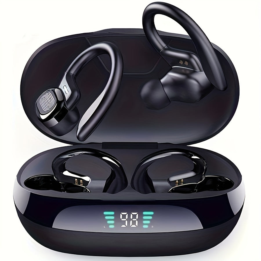 Auriculares inalámbricos estéreo con cancelación de ruido ENC - Auriculares deportivos, estuche de carga LED, batería de litio recargable, carga USB Type-C, rango de potencia 5-1V, voltaje de funcionamiento ≤36V, auriculares inalámbricos | Auriculares co