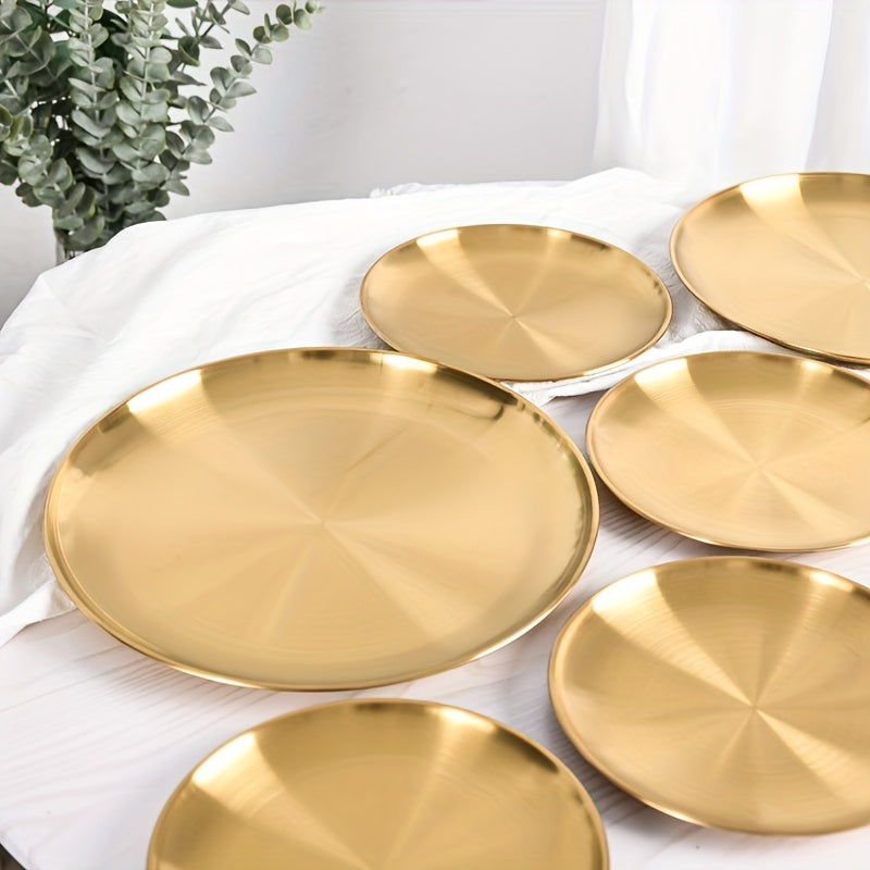 Bandeja de Servir de Acero Inoxidable Dorado Versátil - Perfecta para Pizza, Postres, Bistec y Más - Ideal para Navidad, Halloween, Pascua, Reuniones de Acción de Gracias - Bandeja Redonda Segura para Alimentos para Uso en Casa, Cocina, Restaurante