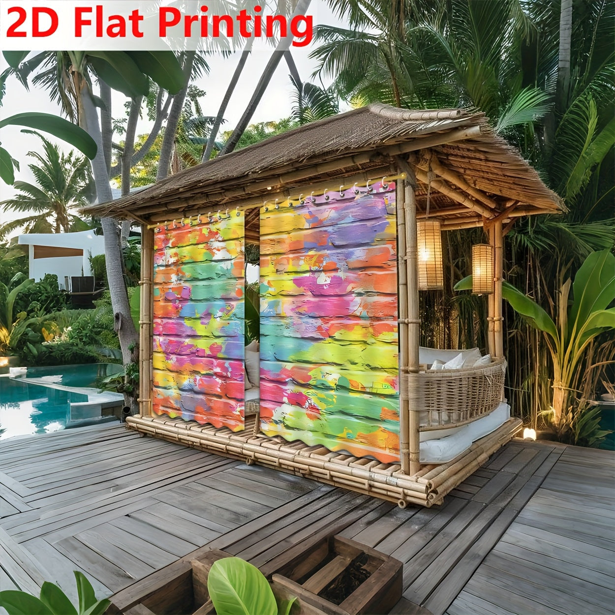 2D Cortinas Planas, 2 Piezas, Impresión Digital para Decoración de Primavera y Verano, Diseño Artístico Natural con Patrón Mosaico Colorido, Adecuadas como Cortinas de Puerta o Ventana, Patio, Uso Interior/Exterior, Tela de Fondo, Ideal para Pasillos, Ba