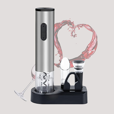 Juego de 5 en 1 para abrir botellas eléctricas, regalo creativo, abridor de vino tinto, abridor de batería seca, juego con base para verter y almacenar vino, completamente funcional.