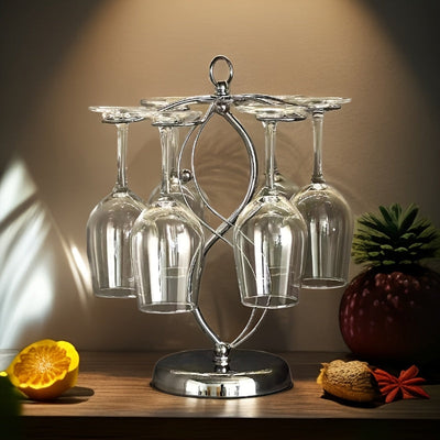 Portavasos de Vino Estilo Europeo Minimalista con Soporte para 6 Botellas Colgantes y Base Resistente - Ahorra Espacio en Encimeras y Armarios, Decoración Sofisticada para Cocina o Comedor