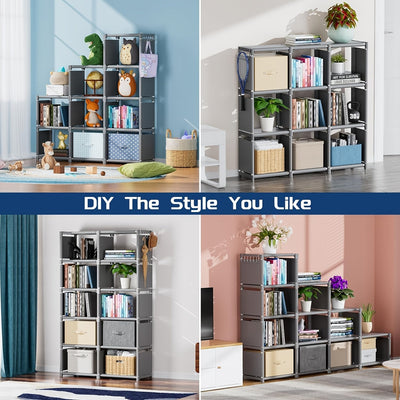 Estantería de 5 Niveles DIY - Marco Metálico Fácil de Montar con Estantes Superpuestos, Unidad de Almacenamiento Independiente para Oficina en Casa, Sala o Dormitorio - Organizador Gris para Libros, Decoración y Plantas, Diseño Moderno y Estético