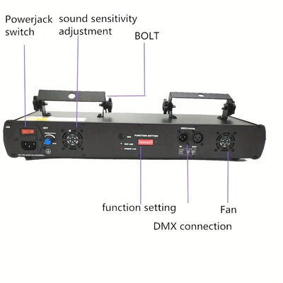 Luz de escenario LED RGBY controlada por DMX con 4 efectos de haz, luces de música activadas por sonido, sistema de luz láser de metal autosoportante, acabado al óleo, con enchufe de EE. UU., para DJ, discoteca, fiestas de baile, cumpleaños, bar, escenar