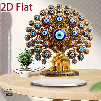 Decoración de Escritorio Estilo Bohemio en Acrílico con Ojo Turco Plano 2D - Símbolo Protector Religioso con Diseño Intrincado Azul y Dorado, Decoración para Hogar Oficina Jardín Interior/Exterior, Sin Necesidad de Batería, Adorno para Dormitorio Bohemio