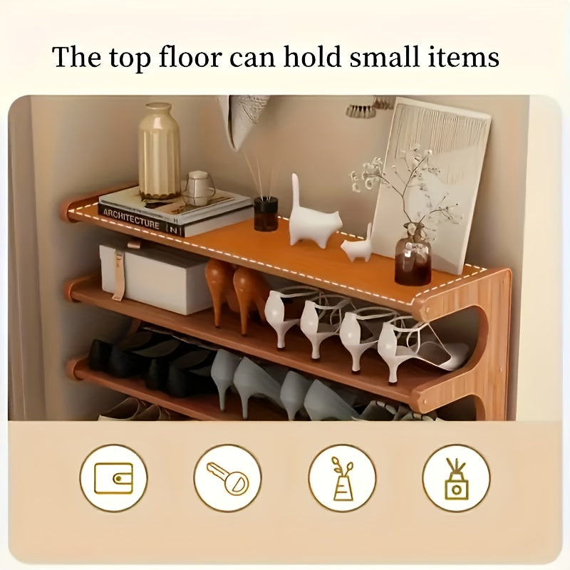 Organizador de Zapatos de 2 Niveles - Estante Estrecho y Resistente con Acabado en Madera Natural, Almacenamiento para Entrada, Sala, Dormitorio o Cocina - Fácil Montaje, Diseño Minimalista, Construcción Robusta, Acabado en Bambú, Ideal para Hogar Famili