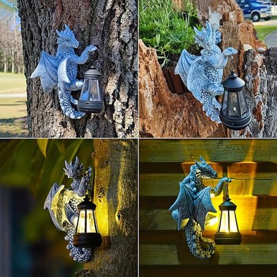 Lámpara de pared de dragón en resina con energía solar, 1 unidad, lámpara decorativa creativa para jardín con pantalla de plástico, montaje semiempotrado, control de interruptor, panel fotovoltaico removible, batería de níquel, sin accesorios incluidos