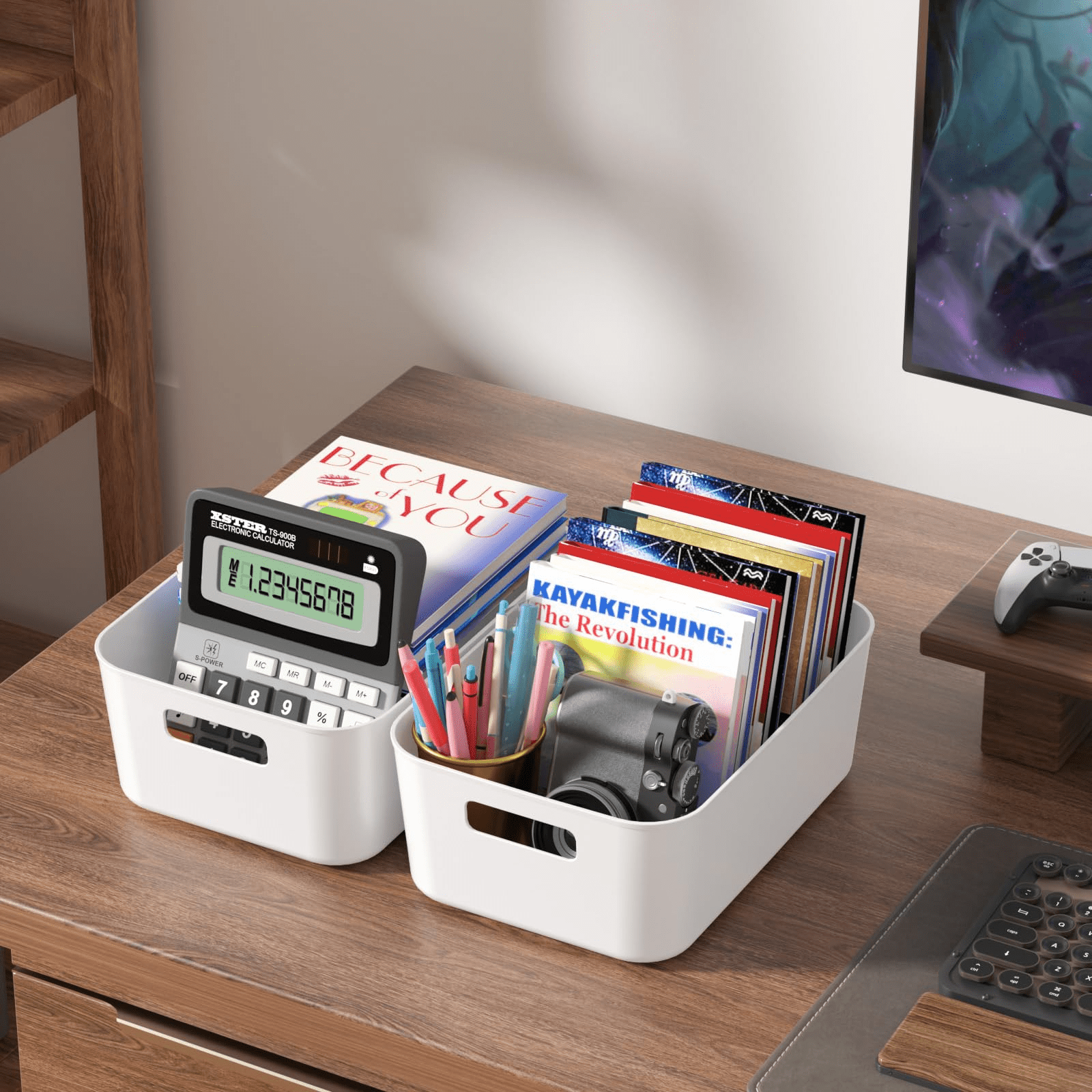 Caja de almacenamiento minimalista blanca para cajones con 10 divisores de gabinete, sistema de almacenamiento apilable para oficina y hogar en múltiples escenarios