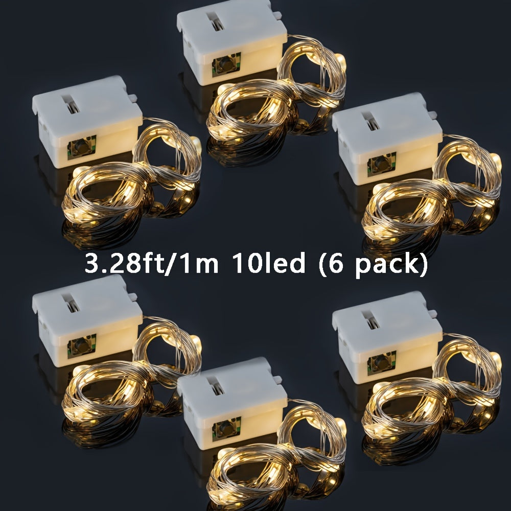 Pack de 6 luces LED de alambre de cobre, miniluces de hadas a pilas, luces de alambre plateado con 3 modos (parpadeo, intermitente, fijo), para decoración de dormitorio, fiestas, interiores, coronas de Pascua, San Valentín, en color cálido, blanco o mult
