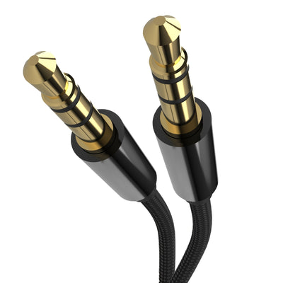Cable Auxiliar de 3.5mm Chapado en Oro Premium - Trenzado de Nylon, Funda Metálica, Cobre 4N, Doble Blindaje para Baja Resistencia - Ideal para Audio de Coche, Altavoces, Reproductores de CD, MP3, para MacBook y Amplificadores
