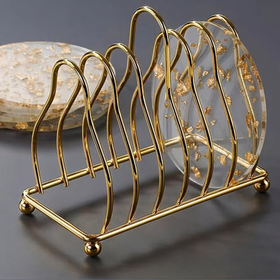 1pc Estante Multifuncional Geométrico para Cocina, Comedor, Plato, Plato, Horno, Toaster, Estante de Toallas de Papel de Hotel de Alta Gama, Estante de Toallas de Papel de Alta Calidad, Electrochapado en Oro, Suministros Universales para el Hogar