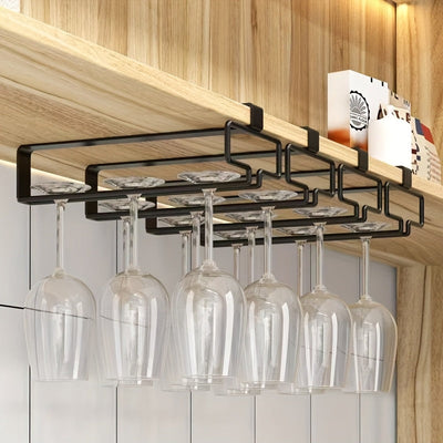 Juego de 3 y 4 piezas, soporte para copas de vino tinto sin necesidad de perforación, estante invertido para almacenamiento de vasos, colgador inverso para goteo