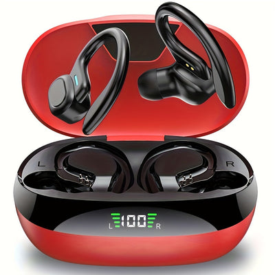 Auriculares inalámbricos estéreo con cancelación de ruido ENC - Auriculares deportivos, estuche de carga LED, batería de litio recargable, carga USB Type-C, rango de potencia 5-1V, voltaje de funcionamiento ≤36V, auriculares inalámbricos | Auriculares co