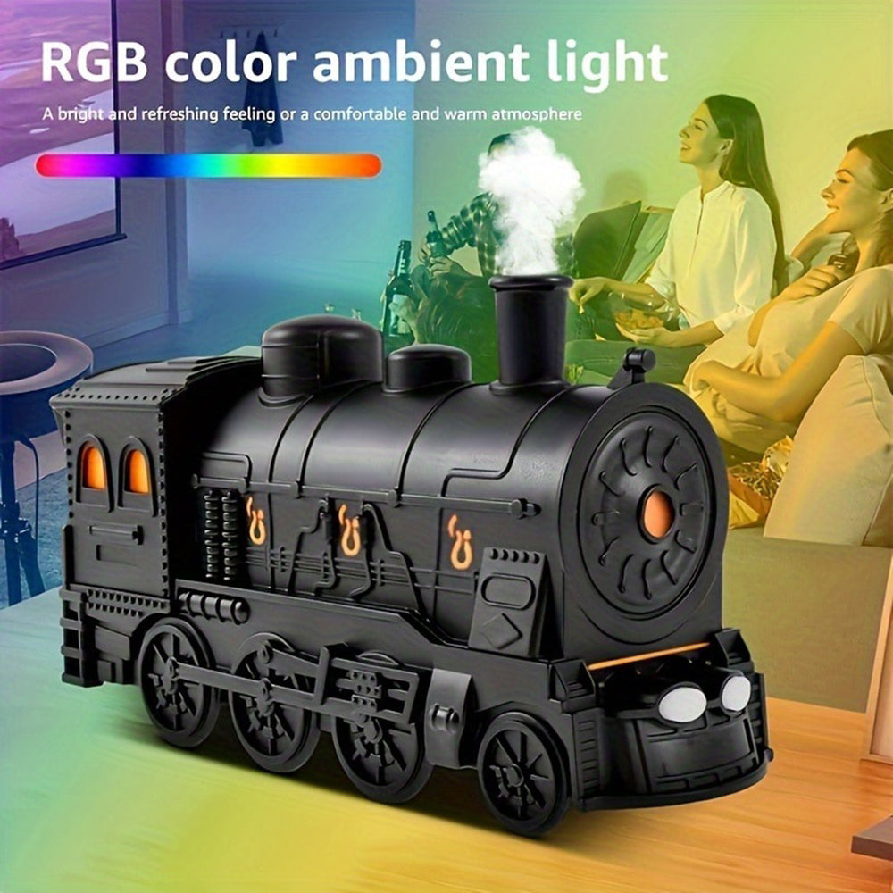 Diffusor de aceite esencial de locomotora de vapor vintage de 300 ml - Humidificador de niebla fresca con control remoto, 2 luces, 2 modos, apagado automático - Ideal para el hogar, la oficina y las habitaciones de los jóvenes.