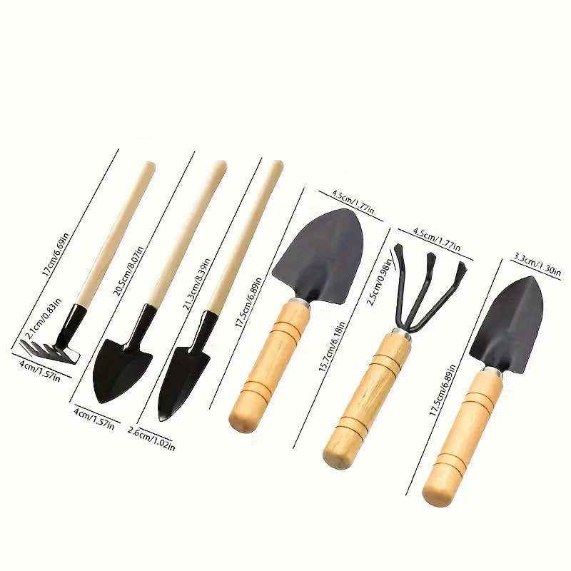 Juego de Herramientas de Jardinería Mini de 6 Piezas - Herramientas Manuales de Metal y Madera para Planta Interior y Exterior, Suculentas y Azada Efectiva para Aflojar la Tierra con Pequeñas Herramientas para Suculentas