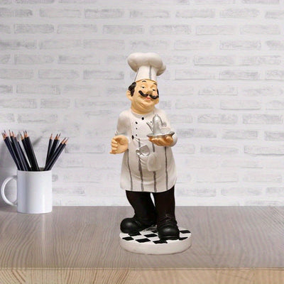 Figura de Chef en Resina - Decoración para Cocina con Forma de Tetera y Base Cuadriculada, 12x12x32 cm, Sin Necesidad de Electricidad para Uso Interior/Exterior en Hogar, Café, Restaurante, Bar, Decoración de Cocina de Chef