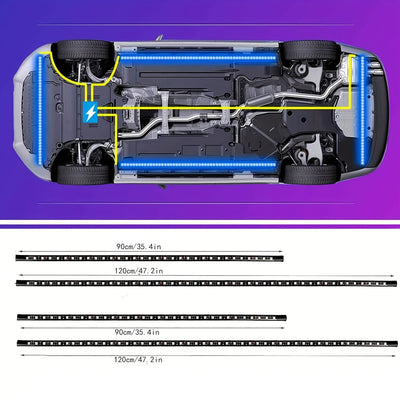 Barra de luces LED RGB con control por voz, 90x120 cm - Iluminación ambiental con cambio de color controlada por aplicación inalámbrica para vehículos, 12V con conexión directa, sin batería