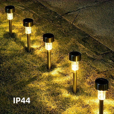 Juego de 12 Luces Solares Tubulares de Acero Inoxidable para Exteriores, Iluminación Paisajística y Jardín con Varilla de Acero Inoxidable, Lámpara para Césped IP44
