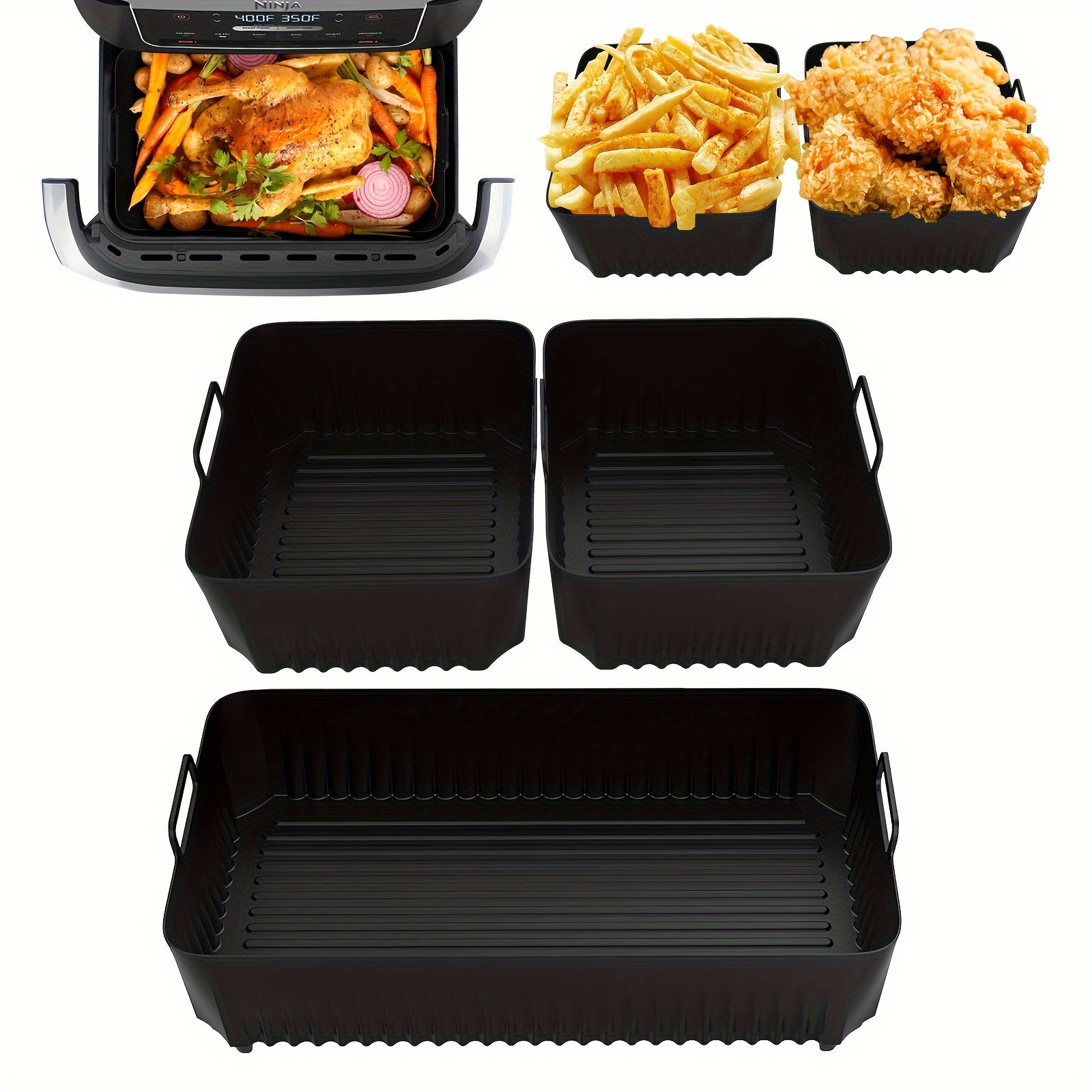 3 piezas de bandeja para hornear de silicona para freidora de aire, reutilizable, compatible con Ninja AF500, accesorios para freidoras de cocina y restaurante, material antiadherente.