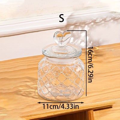 1 vaso de vidrio con tapa en forma de corazón - Contenedor de almacenamiento hermético reutilizable para frutas secas, granos y comida para mascotas - Organización de cocina y despensa transparente, organizadores y almacenamiento de despensa