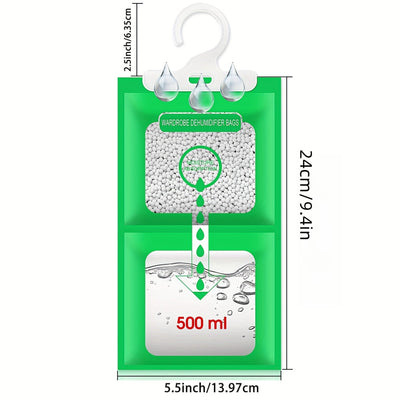 10 piezas de bolsas de desecante de gel de sílice verde - Absorbedor de humedad para armario interior de secado colgante, plástico, no necesita electricidad, operación estándar, ideal para almacenamiento y conservación, control de humedad | Almacenamient