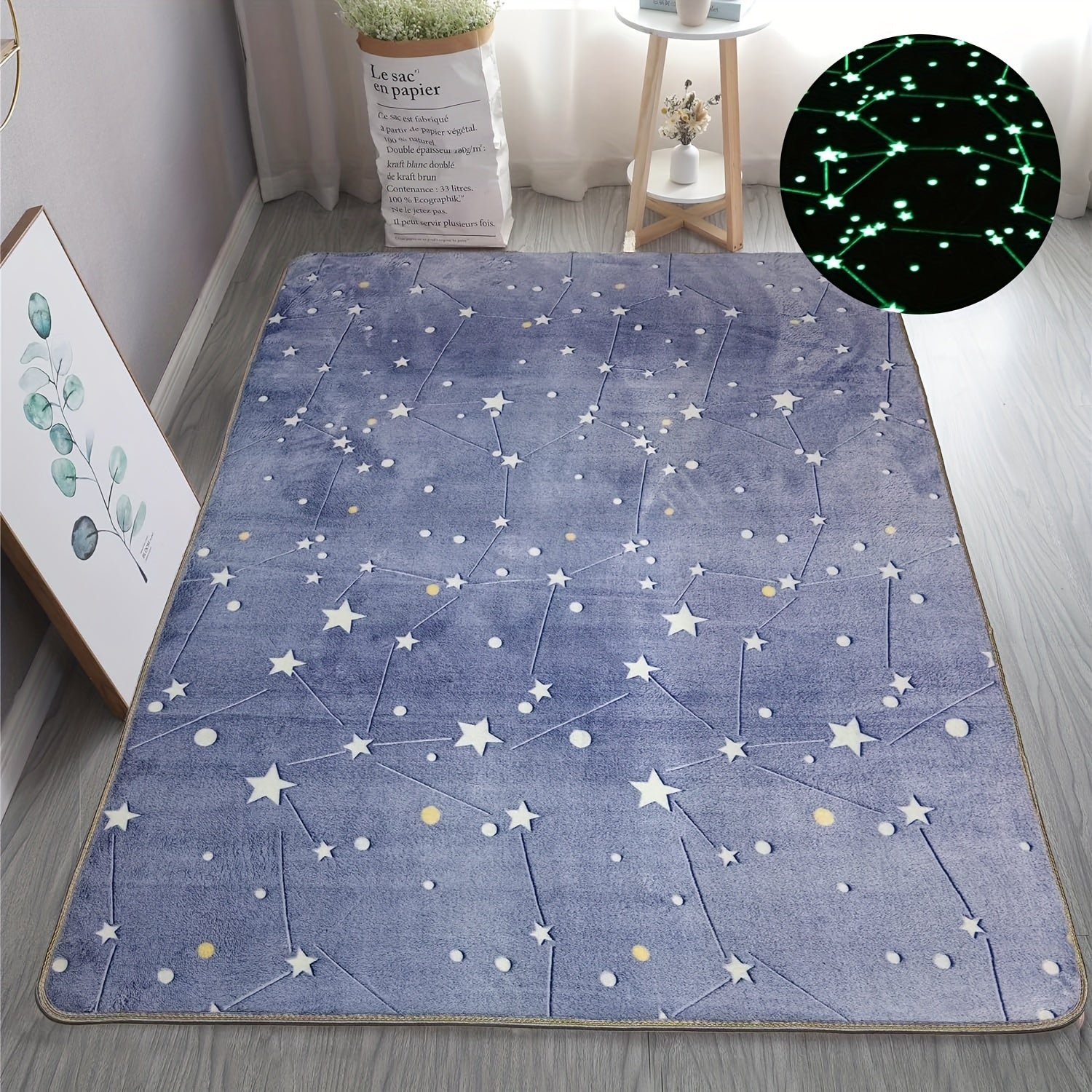 Alfombra ligera de poliéster Skeiyo - Lavable a mano, pelo bajo, alfombra rectangular hecha a máquina con color sólido y rayas, patrón de estrellas brillantes para uso en interiores, ideal para la decoración de habitaciones y dormitorios, festiva para Na