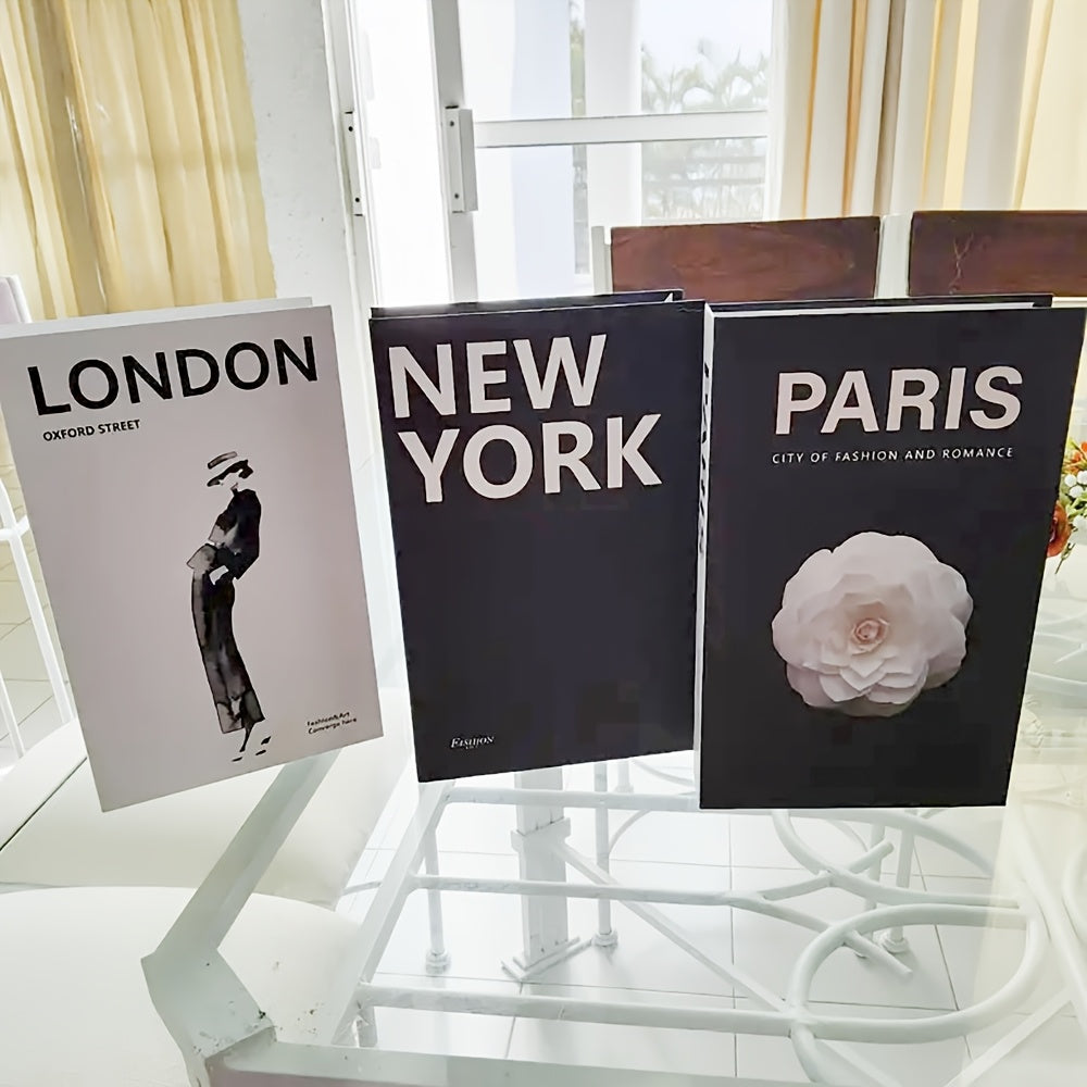 Juego de 3 libros decorativos de imitación en tapa dura, material de papel, estilo plegable, fácil de armar, ideal para decoración moderna en sala y dormitorio, uso en interiores y exteriores, no requiere electricidad, accesorios para fotografía