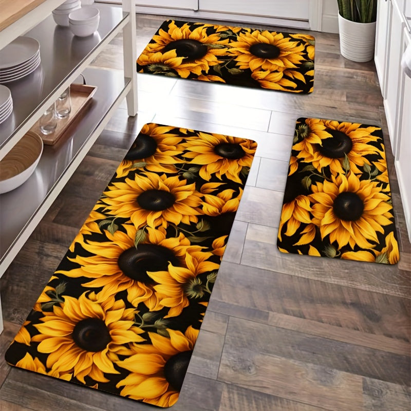 Alfombra Antideslizante Con Patrón De Girasol, Versátil Para Cocina, Baño Y Decoración Exterior, Alfombra De Poliéster Lavable A Máquina, Tapetes Para Baño Y Inodoro, Patrón Floral Soleado, Decoración De Baño