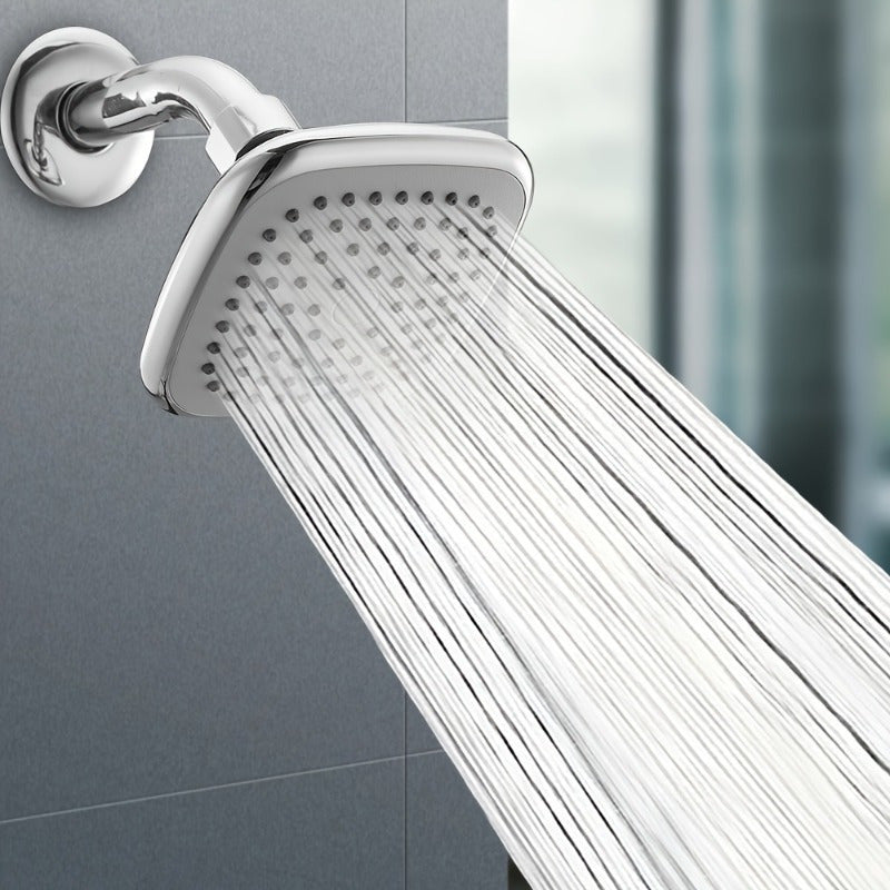 Cabeza de ducha de vidrio de 4 pulgadas con experiencia de lluvia - Diseño rectangular montado en la pared, acabado pintado, para un baño moderno, alta presión y ahorro de agua, plástico duradero, no requiere electricidad, accesorios de ducha, cabeza de