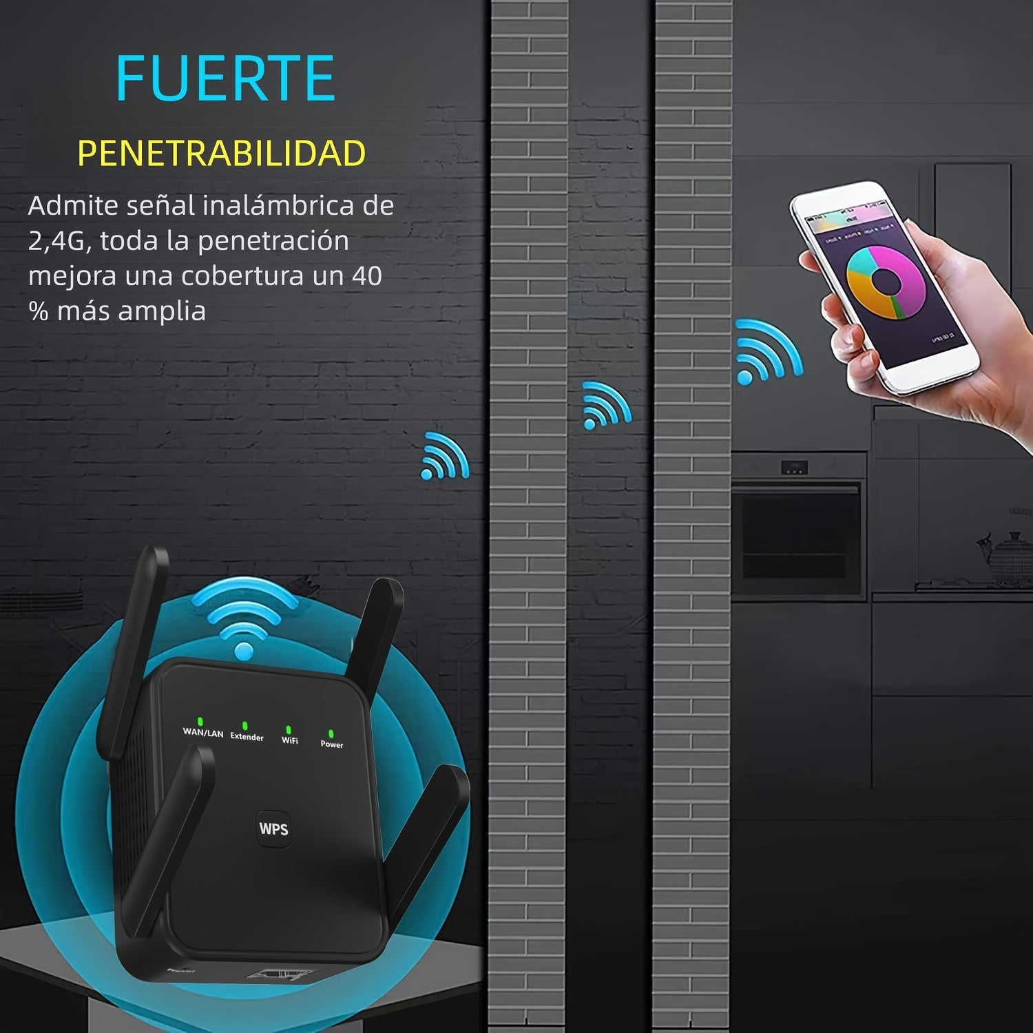 Extensor/Repetidor WiFi más nuevo de 2024, cubre hasta 9860 pies cuadrados y 60 dispositivos, amplificador de Internet con puerto Ethernet, configuración rápida, amplificador de señal inalámbrica para el hogar