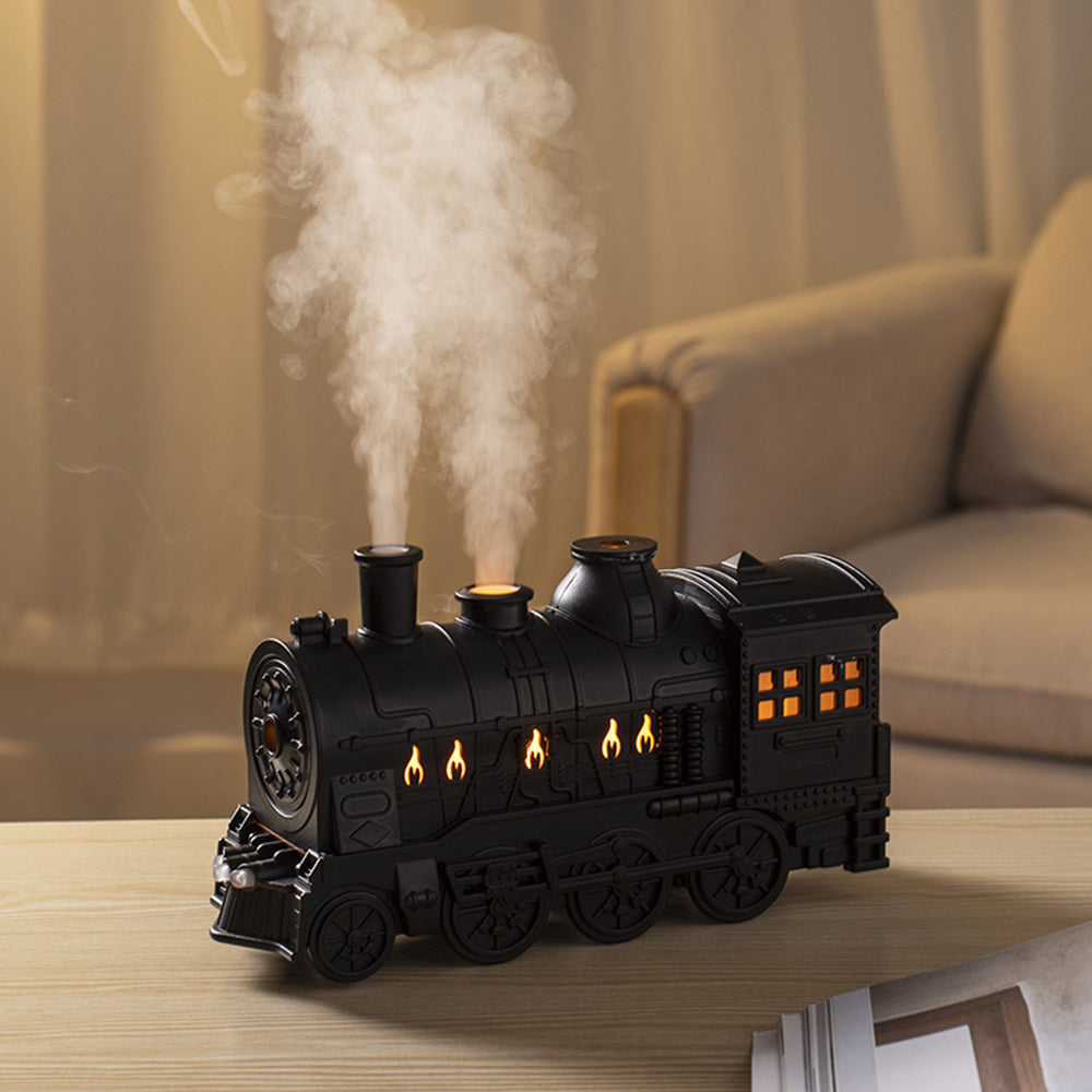 Diffusor de aceite esencial de locomotora de vapor vintage de 300 ml - Humidificador de niebla fresca con control remoto, 2 luces, 2 modos, apagado automático - Ideal para el hogar, la oficina y las habitaciones de los jóvenes.