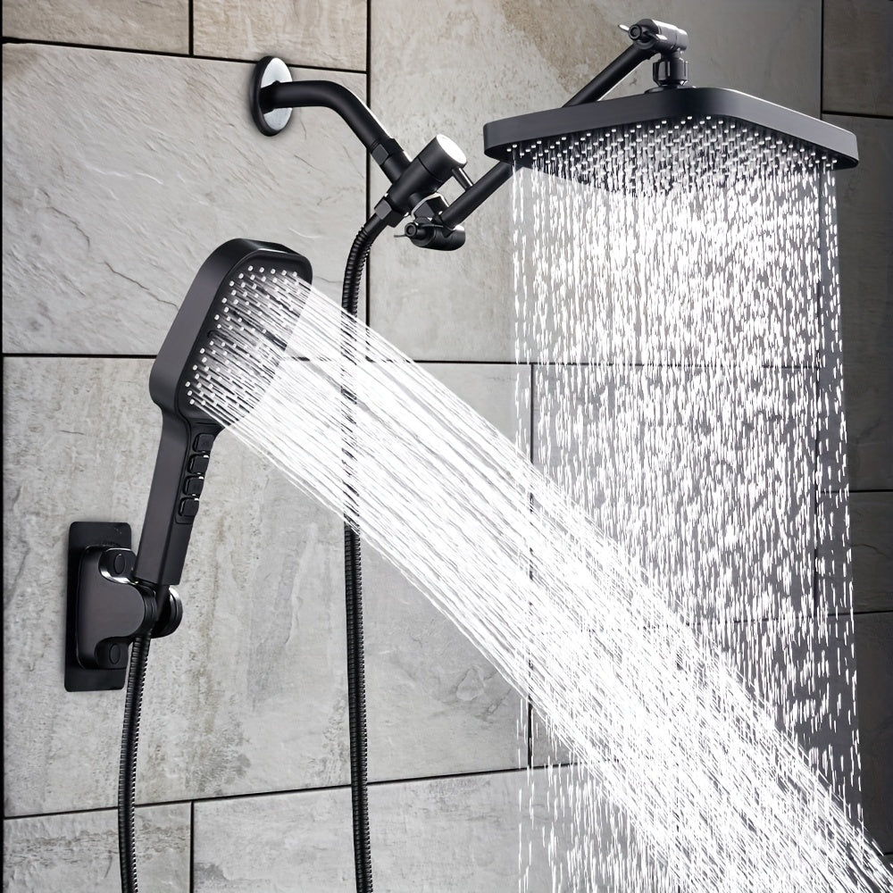 1 conjunto de cabezal de ducha de lluvia, 28cm de alto presión, con brazo de extensión ajustable de 27,5cm y 7 configuraciones, cabezal de ducha de mano con rociador, accesorios para baño, conjunto completo de accesorios para baño.