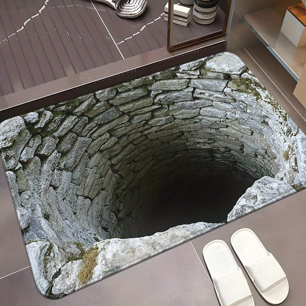 1pc Alfombra Antideslizante con Patrón de Abismo Óptico, Absorbente para Baño, Dormitorio y Entrada de Cocina o Sala, Hecha de Fibra de Poliéster