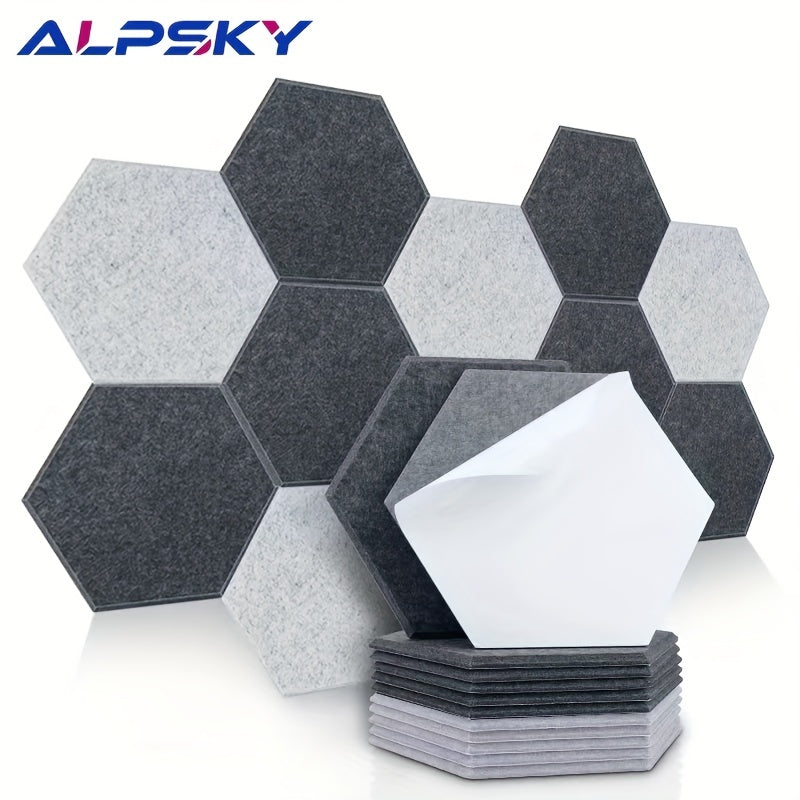 Pañales de pared acústicos hexagonales de poliéster de 12 unidades - Densidad de 1,21 kg/m², espesor de 9 mm, clase B1, autoadhesivos, para salas de juego, estudios de cine, aulas de música, salas de conciertos - Gris, blanco, negro, pañales de pared acú