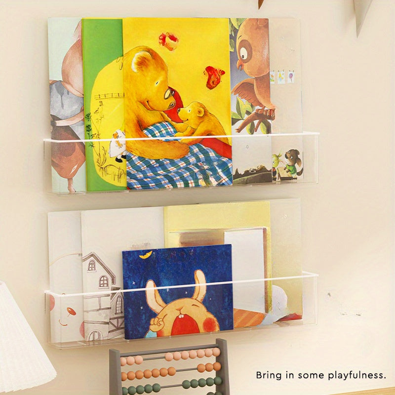 [Minimalista] Estanterías de libros de acrílico transparente para pared - Sin taladro, instalación sin daños para almacenamiento en casa y oficina, diseño delgado para instalación fácil detrás de la puerta o en estanterías, estantería de libros linda