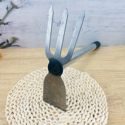 1 pieza de pala y rastrillo de doble propósito con mango de acero duradero - Herramienta de jardinería ergonómica para palas y rastrillos eficientes, ideal para plantar flores, mantenimiento de jardines | Rastrillo de metal resistente | Diseño ergonómico