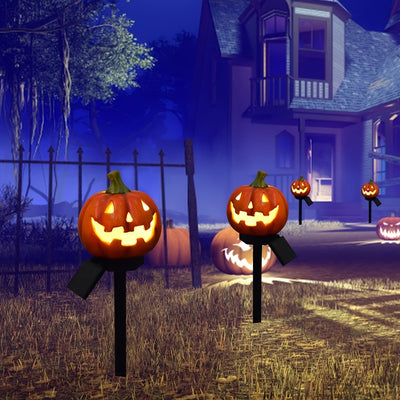 Luces de calabaza de LED alimentadas por energía solar - Eficiencia energética, control de interruptor, abrazadera no extraíble, pantalla de lámpara de resina, batería de níquel de 600 mAh, perfectas para decorar jardines y patios de Halloween, decoracio