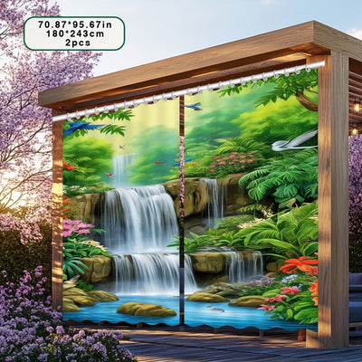 2 piezas, cortinas para exteriores, decorativas para primavera y verano, con patrón de cascada para cortinas de puerta, ventanas, patios, interiores, tela de fondo, adecuadas para colgar decoraciones, utilizadas en pasillos, balcones, jardines, patios, d