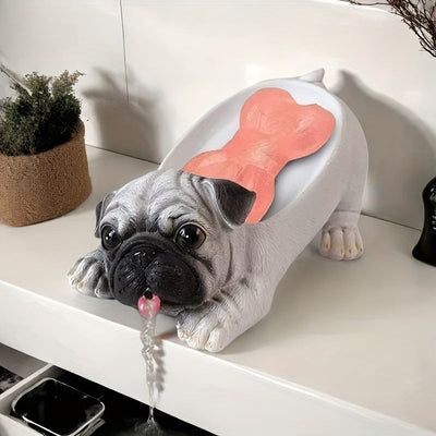 Estatuilla de Pug blanco de resina simulada para jabón - Caja de productos domésticos diarios, adecuada para baño y cocina